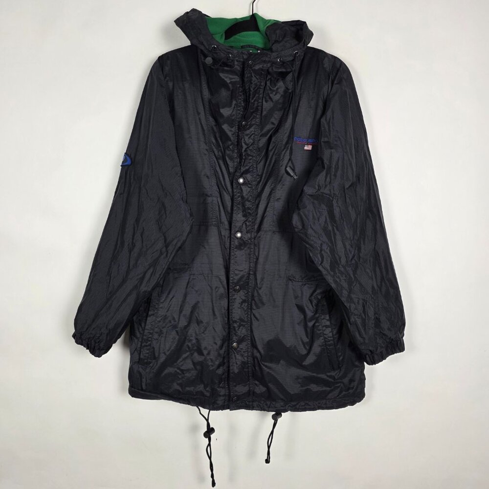 Vintage Polo Sport Ralph Lauren Lined Flag Mens Small Full Zip Snap Black Jacket